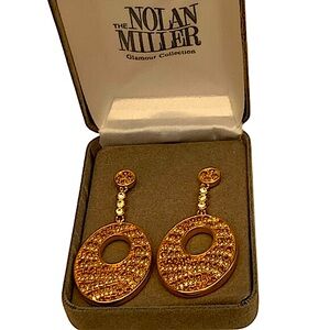 Vintage Nolan Miller Animal Print Swarovski Crystal Hoop Earrings